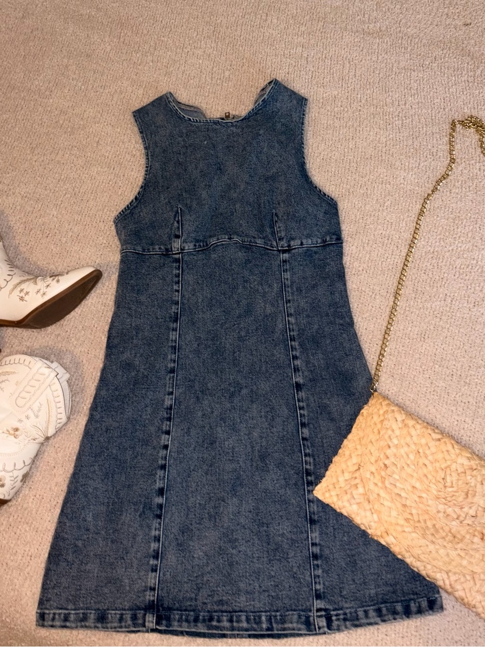 Blue Denim Sleeveless Mini Dress